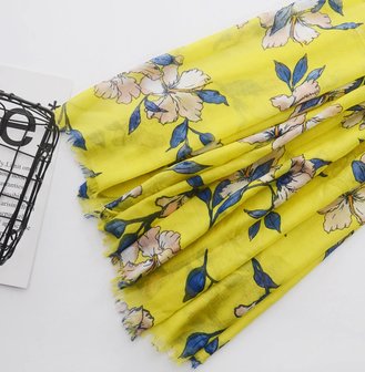 Long women&#039;s scarf Spring blossom|Long shawl|Yellow blue pink|flower print