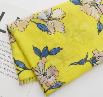 Long women&#039;s scarf Spring blossom|Long shawl|Yellow blue pink|flower print