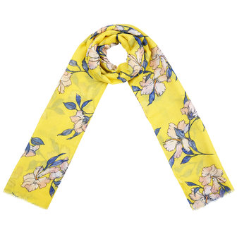 Lange dames sjaal Spring Blossom|Lange shawl|Geel blauw roze|bloemenprint