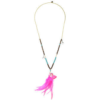 Ketting Fly with Feathers|Kralenketting|Boho etnic|Roze blauw