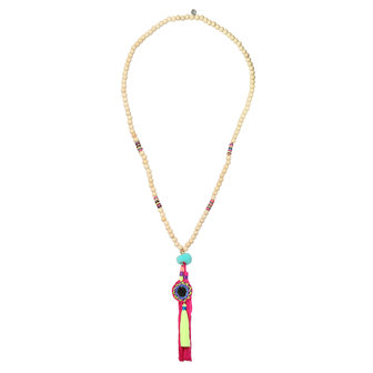 Houten kralen Ketting Mexican Vibes|Boho etnic|Roze geel groen