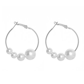 Oorbellen Fearless Pearl|Zilverkleurig|Oorhangers|Hoops|Parels