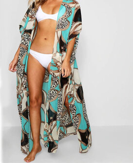 Strandjurk Leo Love|Tuniek kaftan|Luipaardprint|Blauw beige