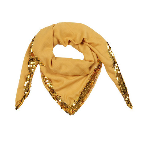 Scarfz vierkante square shawl sjaal sequin queen geel oker yellow glitter