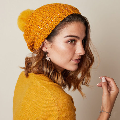 Haalbaarheid schade salon Warme gevoerde beanie Winter Shimmer geel - Scarfz - De grootste collectie  sjaals online!