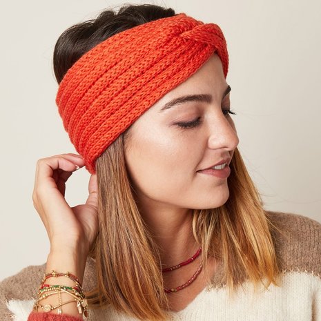 Hoofdband Winter Knot|Oranje|Gebreide haarband