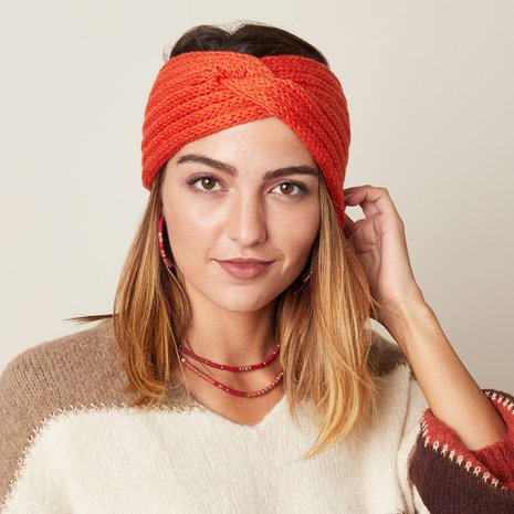 Hoofdband Winter Knot|Oranje|Gebreide haarband