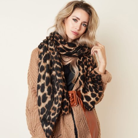 Lange dames sjaal Wild at Heart|Zwart bruin|Extra zacht|Luipaardprint