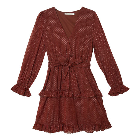 Ruffle dress Gold Winter|Rust brown gold|Long sleeves