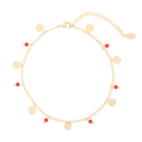 Enkelbandje Funky Circles|Goudkleurig Rood