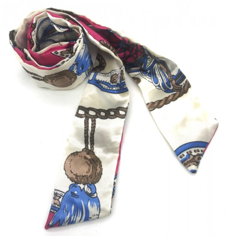 Zijdezachte lange bandana Chains|Klein sjaaltje|Roze Blauw Wit