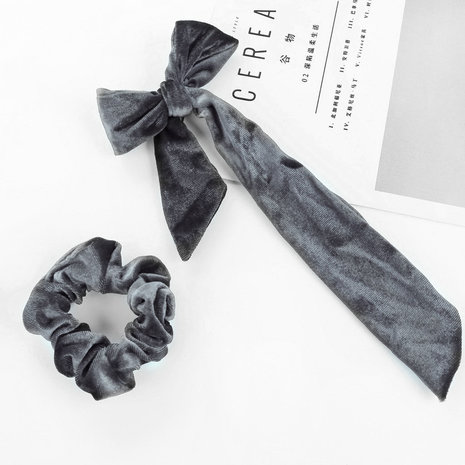 Bow scrunchy Velvet grey|Hair elastic tie|Scunchies