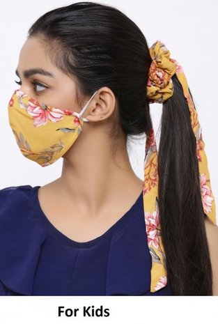 Tiener set mondkapje scrunchie Cutie|Katoen mondkapje|Wasbaar Herbruikbaar