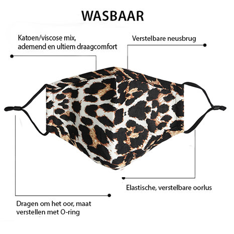 Washable face mask Leo|Cotton mouth mask|Leopard print|Excl filters