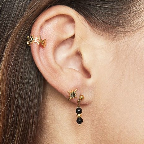 Earrings Row|Gold colored black|Beads