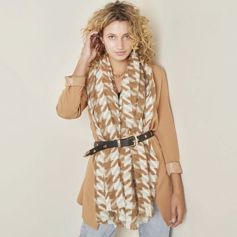 Extra zachte sjaal Houndstooth|Lange shawl|Beige wit