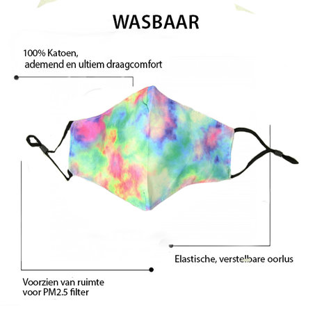 Stoer blauw mondkapje Happy Colors|Katoen mondkapje|Wasbaar herbruikbaar