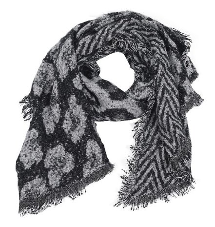 Woman's winter scarf Freaky Leopard|Long shawl|Extra thick quality|Grey Black glitter