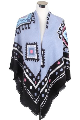 Mooie omslagdoek Aztec Blues|Vierkante sjaal|Zacht acryl
