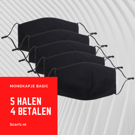 Aanbieding set 5 mondkapjes|Zwart mondmasker|100% Katoen|Wasbaar herbruikbaar