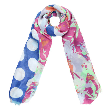 Lange dames sjaal Cheerful Day|Stippen bloemen|Roze blauw