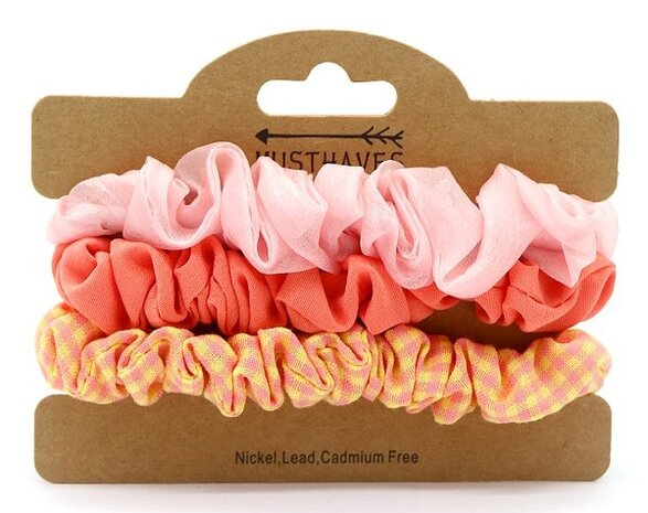 Scrunchie set Coral|Haarelastiekjes|Roze koraal geel|3 Stuks