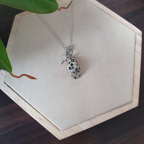 Dalmatian Jaspis necklace Speckled|Gemstone jewellery|Silver coloured