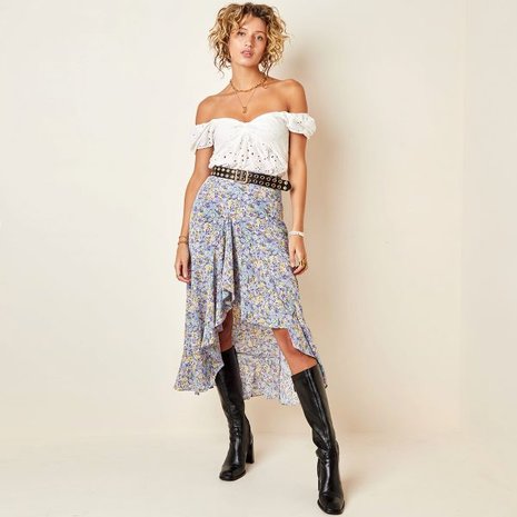 Rok Spring Cutie|Lange rok|Bloemenprint|Asymmetrisch|Paars Geel