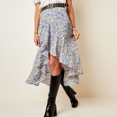 Rok Spring Cutie|Lange rok|Bloemenprint|Asymmetrisch|Paars Geel