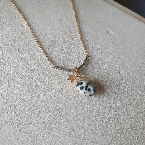 Dalmatian Jasper necklace|Gemstone jewellery|Gold colored