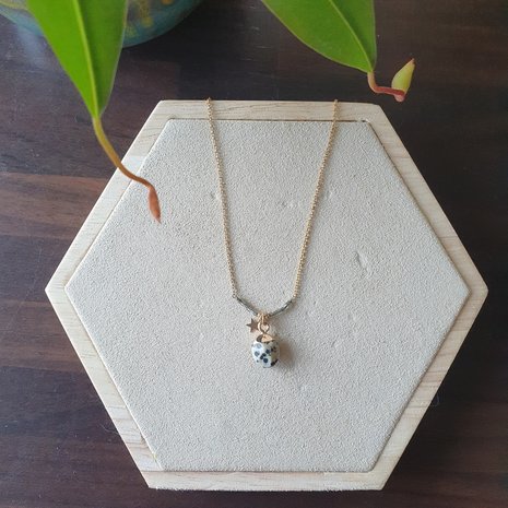 Dalmatian Jasper necklace|Gemstone jewellery|Gold colored