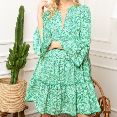 Musthave jurk Romi|Groen Wit|Tuniek jurk