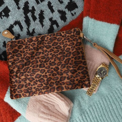 Dames clutch Soft Leopard|Handtas|Schoudertas|Luipaard print|Bruin
