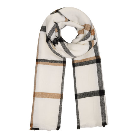 Mooie lange warme sjaal Cream|Zwart ecru beige|Dikke kwaliteit|Geruit Geblokt
