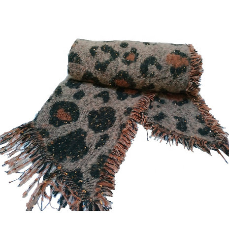 Warme dames sjaal Leopard Love|Lange dames shawl|Extra dikke kwaliteit|Luipaard Leopard|Bruin Zwart|Franjes