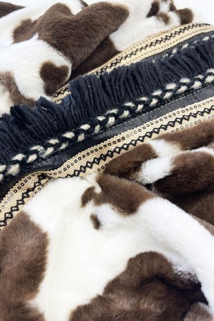 Faux fur driehoek shawl  Cute Cow|Bruin Wit