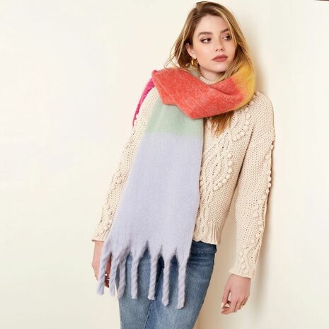 Extra dikke sjaal Pretty in Colors|Lange shawl|Roze Groen Oranje