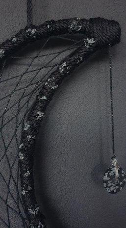 Dreamcatcher Dark Side Of The Moon|Snowflake Obsidian Crystals|Handmade 32cm