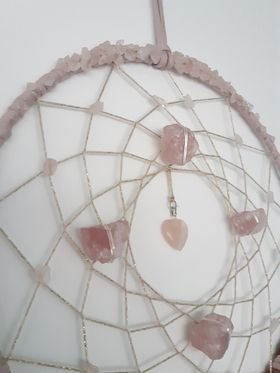 Dromenvanger Cute Love|Edelsteen Roze kwarts|Handgemaakt 25cm