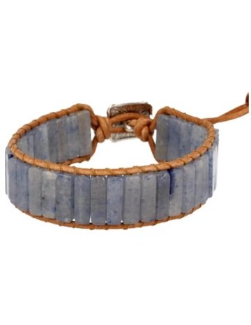 Armbandenset edelsteen Gypsy Blue|Lederen armband|Blauwe Kwarts Lapis Lazuli