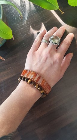 Armbandenset edelsteen set Boho Me|Leren armband|Carneool Tijgeroog