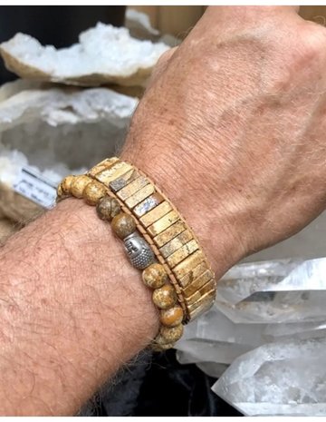 Armbandenset edelsteen Pretty Jasp|Leren armband|Landschapsjaspis