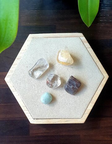 Crystal set Letting Go|Rutilated Quartz, Smoky Quartz, Citrine, Aquamarine, Petrified Wood