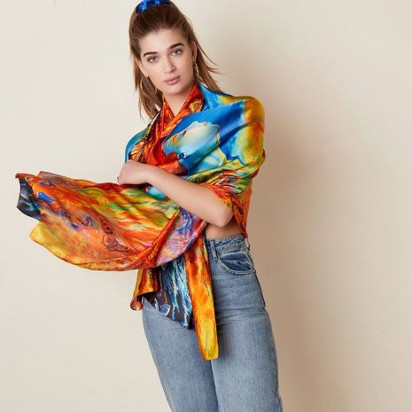 Lange dames sjaal Wild One|Lange shawl|Oranje Satijnen sjaal