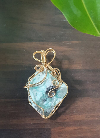 Amazonite pendant|Rare gemstone jewellery|Gold colored brass