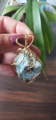 Amazonite pendant|Rare gemstone jewellery|Gold colored brass