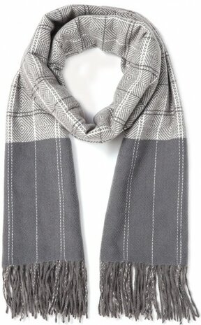Heren sjaal Grey Stripes|Warme heren shawl|Grijs Antraciet|Gestreept|Fijne franjes