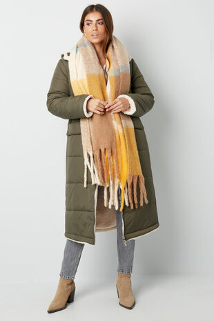 Extra zachte sjaal Checkered|Wintersjaal dames|Geel Bruin