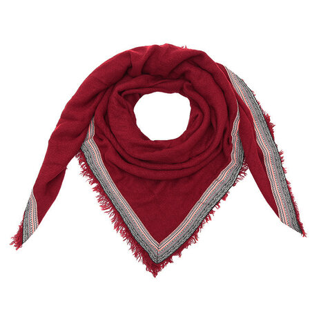 Square women's scarf Colourful Rows|Square shawl|Red|Aztec border