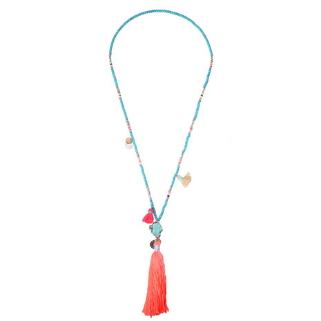 Scarfz boho lange ketting turqoise tassels